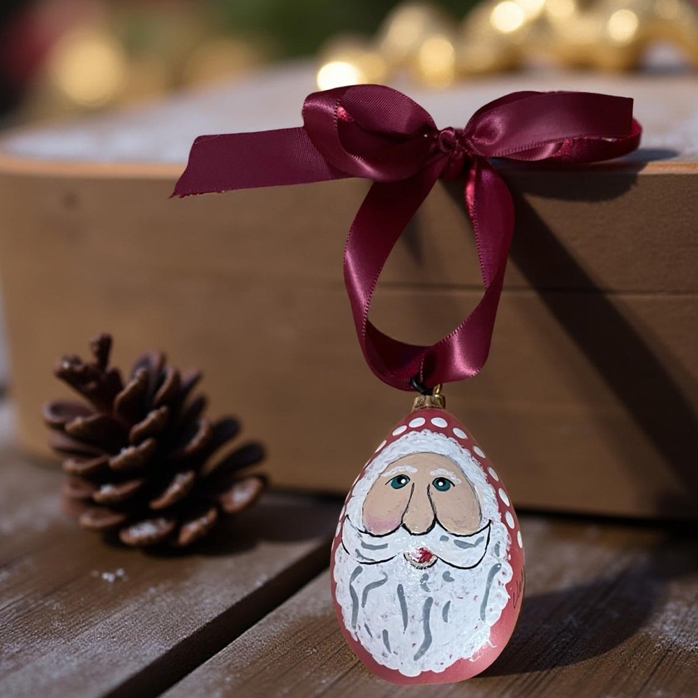 Hand crafted painted Santa Claus dried gourd Christmas ornament red white black